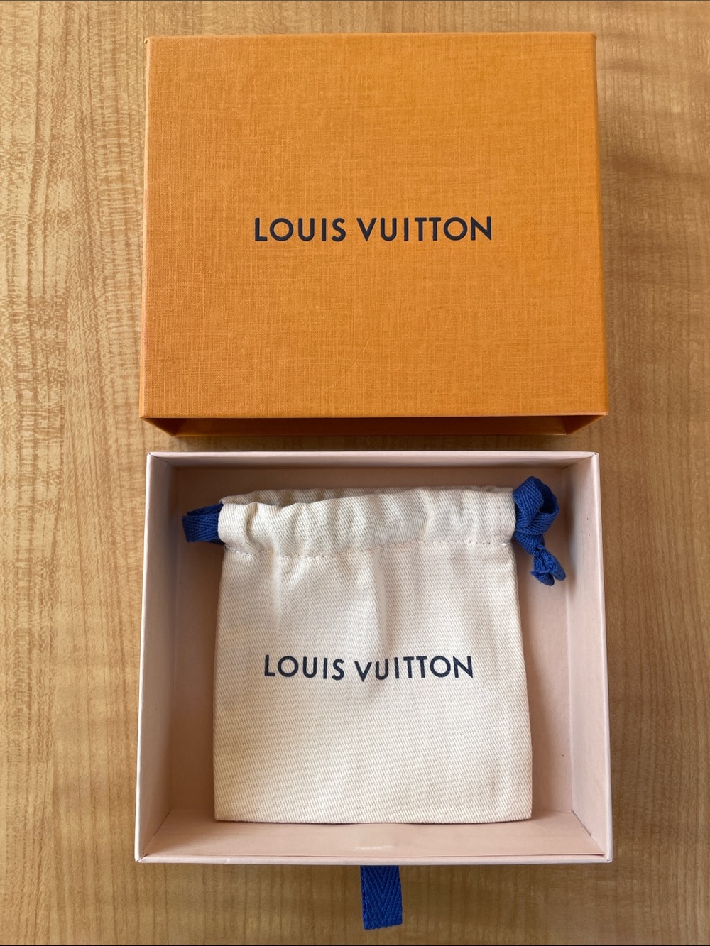 Louis Vuitton Empty Box Size Small & Cream Drawstring Pouch Blue Cord Accents
